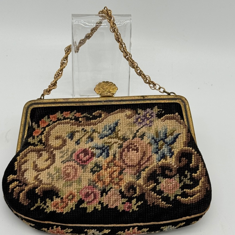 Antique 1920s Art Deco Made in Czechoslovakia Micro Petit Point Purse CrownClasp - Picture 4 of 14